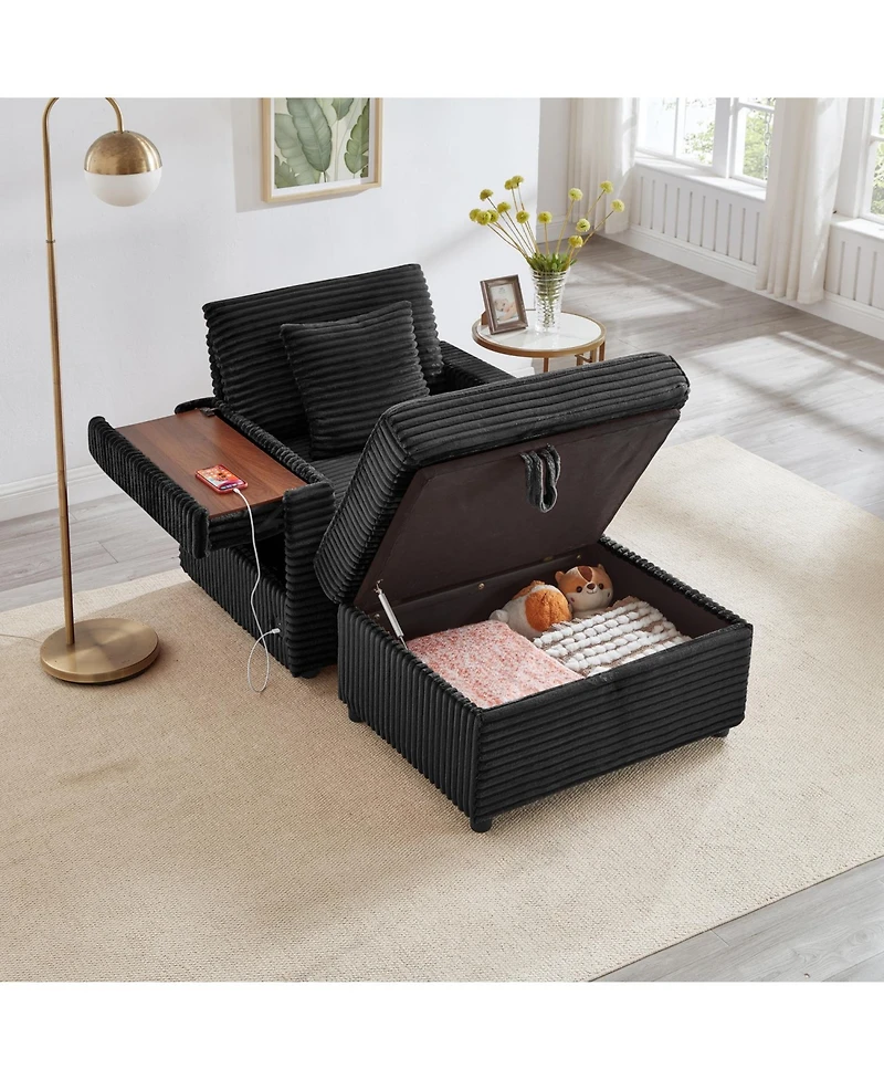 Streamdale Furniture Fluffy Corduroy Lazy Sofa w/ Ottoman