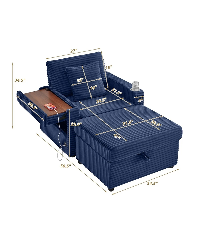 Streamdale Furniture Fluffy Corduroy Lazy Sofa w/ Ottoman, Table & Storage