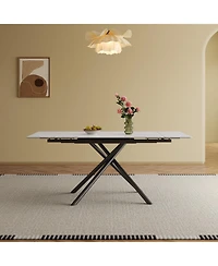 Streamdale Furniture Retractable Sintered Stone Dining Table, Black Legs, 83", 6-8 Seats.