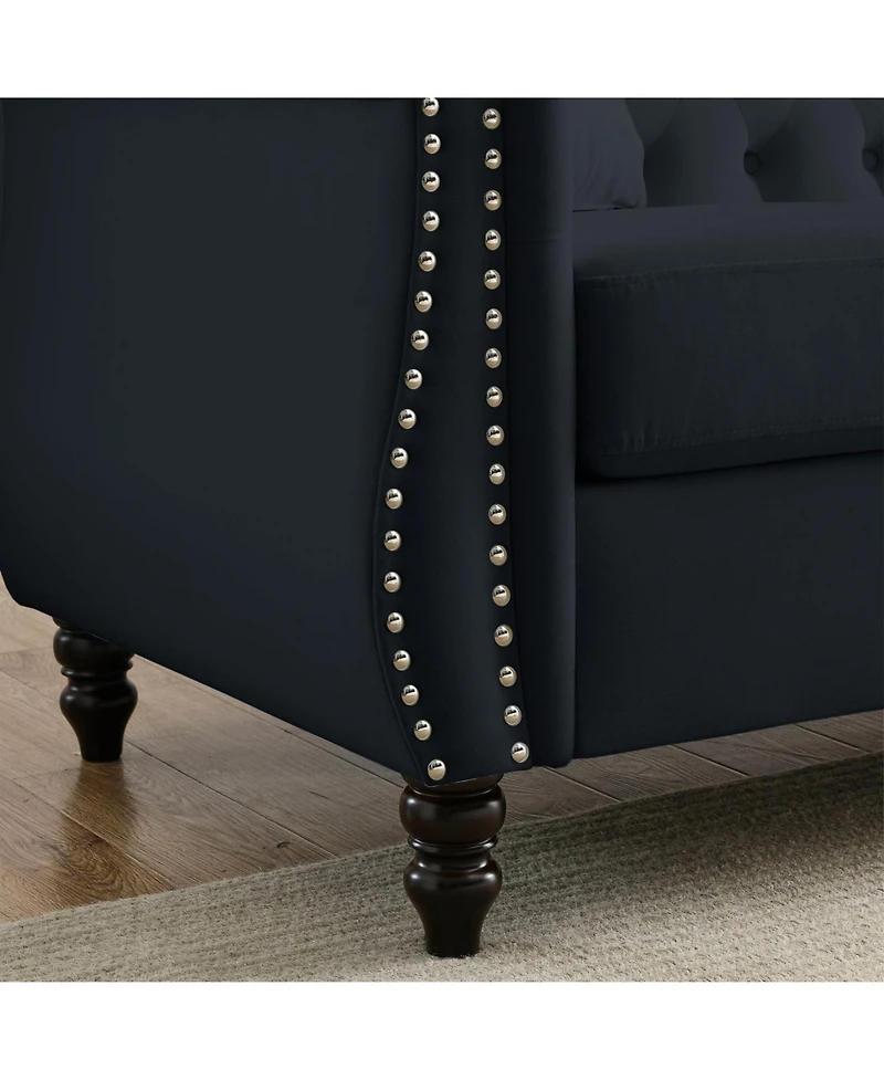 Streamdale Furniture 80" Black Velvet Chesterfield Sofa, Tufted 3 Seater Couch