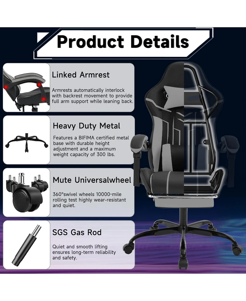 Streamdale Furniture Gaming chair with footrest and lumbar backrest
