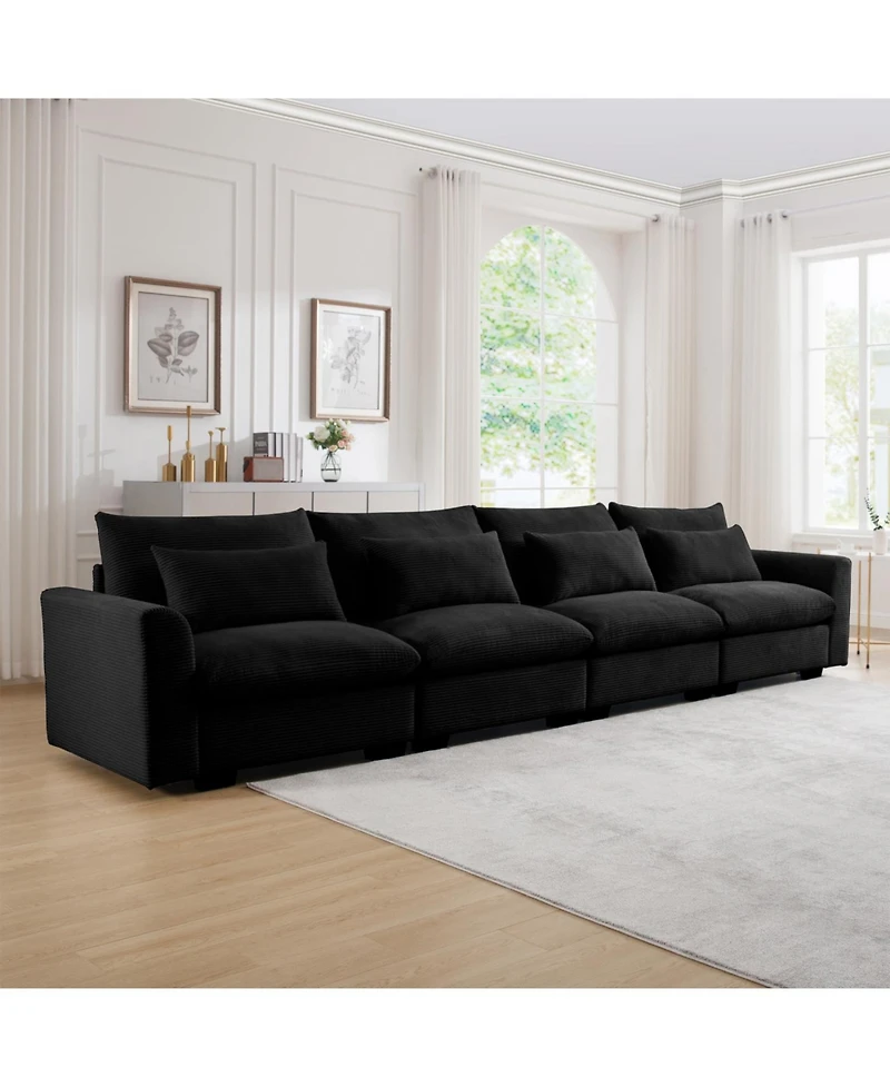 Streamdale Furniture 4 Seater Black Corduroy Couch with 4 Pillows