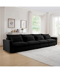 Streamdale Furniture 4 Seater Black Corduroy Couch with 4 Pillows