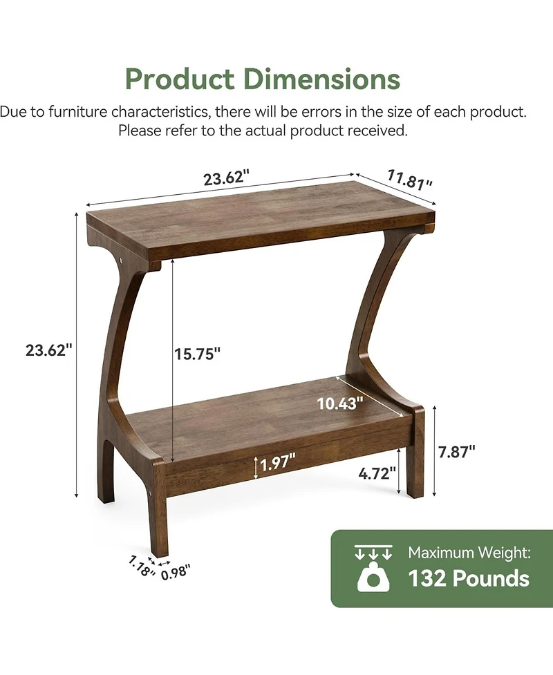 Tribesigns Solid Wood End Table Set of 2 with 2-Tier Storage Shelf, Narrow Side Table for Living Room, Bedroom, Small Spaces, Natural Wood