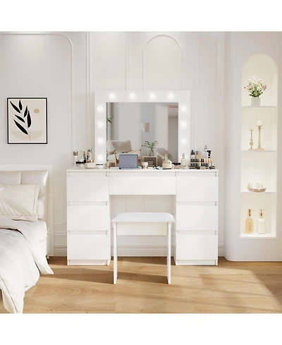 Streamdale Furniture Streamdale Large White Vanity Tables with Mirror and Light