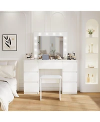 Streamdale Furniture Streamdale Large White Vanity Tables with Mirror and Light