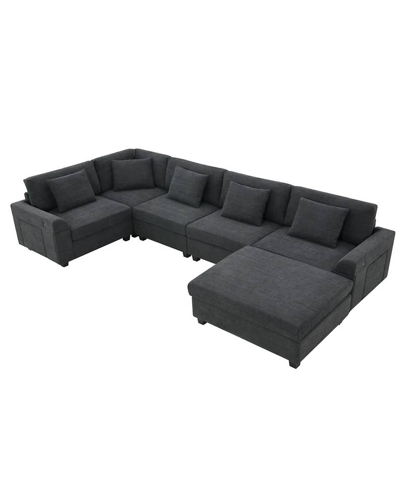 Streamdale Furniture 6-Seat U-Shaped Sectional Sofa with Ottoman, Storage, and Charging Ports