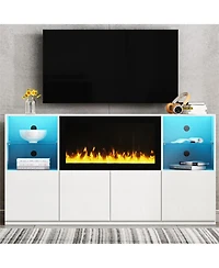 Streamdale Furniture Modern Tv Stand with Electric Fireplace & Led Light