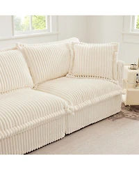 Streamdale Furniture Slipcovered Sectional 2-Seater with Convertible Ottoman and Soft Pillows, Corduroy Fabric, Cream
