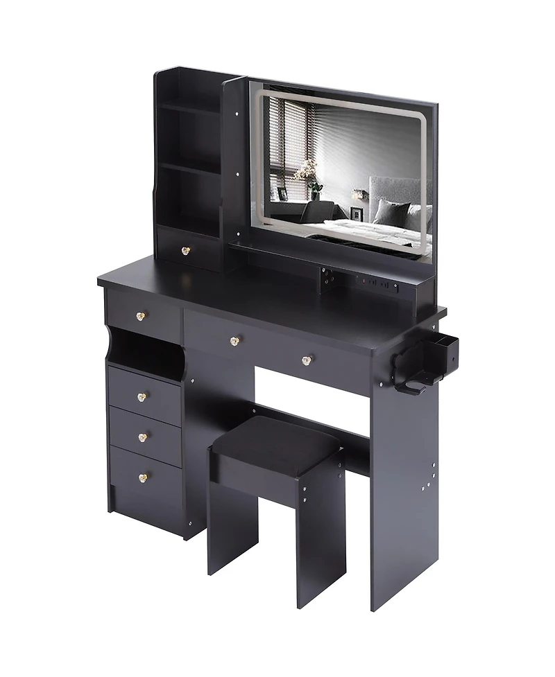 Streamdale Furniture Streamdale Vanity Table with Stool and Power Station, Extra Large Led Mirror, Hair Dryer Stand