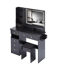 Streamdale Furniture Streamdale Vanity Table with Stool and Power Station, Extra Large Led Mirror, Hair Dryer Stand