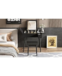 Streamdale Furniture 28" Black Vanity Desk with Flip-Top Mirror, Led Light, Charging Station, Drawers, and Stool