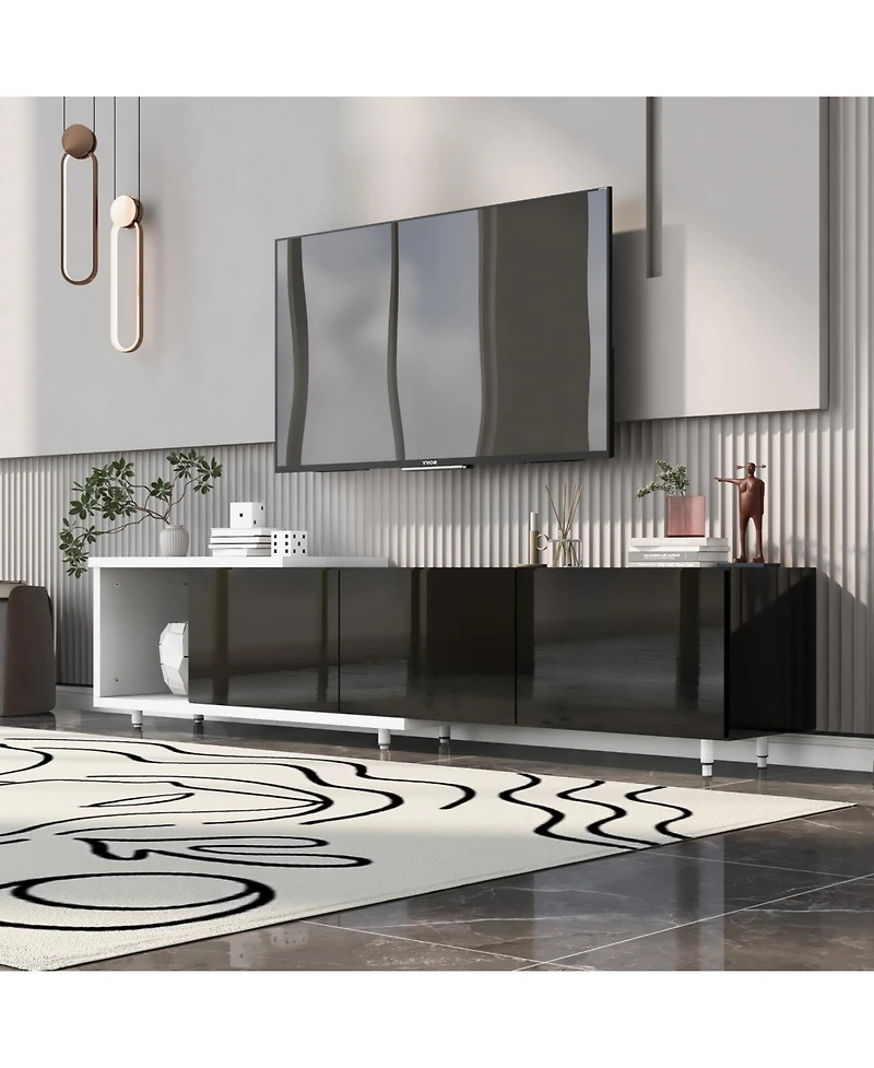 Streamdale Furniture 70.1"-100" Modern Stylish ExtendableTV Stand Tv Cabinet for 80+inch TV, Black+White