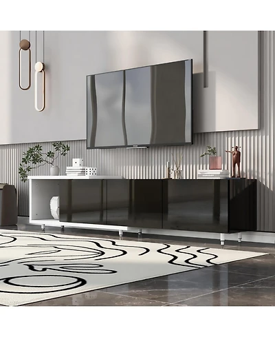 Streamdale Furniture 70.1"-100" Modern Stylish ExtendableTV Stand Tv Cabinet for 80+inch TV, Black+White