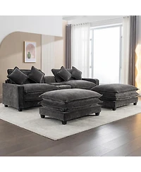 Streamdale Furniture Chenille Sectional Sofa w/Ottomans Usb Cup Holders & Storage