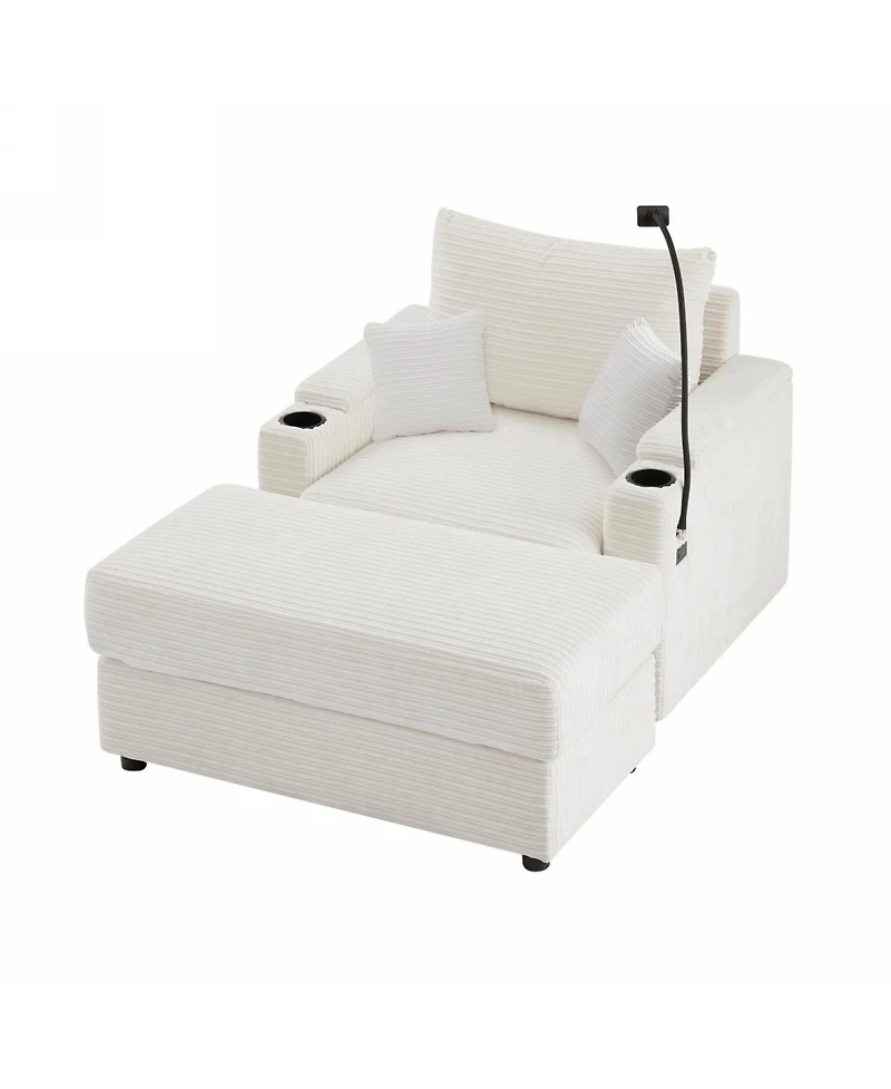 Streamdale Furniture Modern Sofa Couch w/ Ottoman Usb Cup Holders