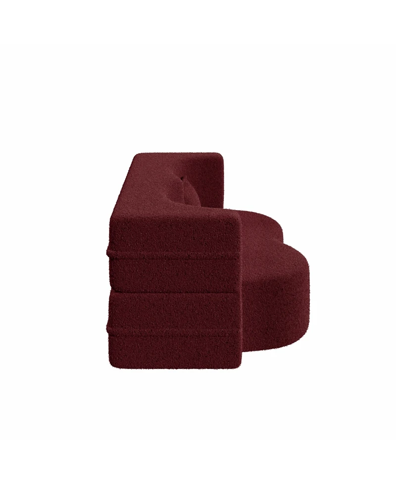 Streamdale Furniture Teddy Fabric Convertible Sleeper Sofa Bed with 2 Pillows - Burgundy