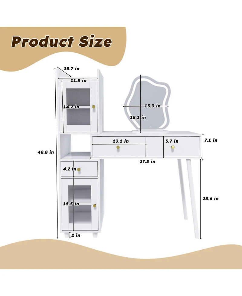 Streamdale Furniture Vanity Dressing Table with Led Mirror & Storage