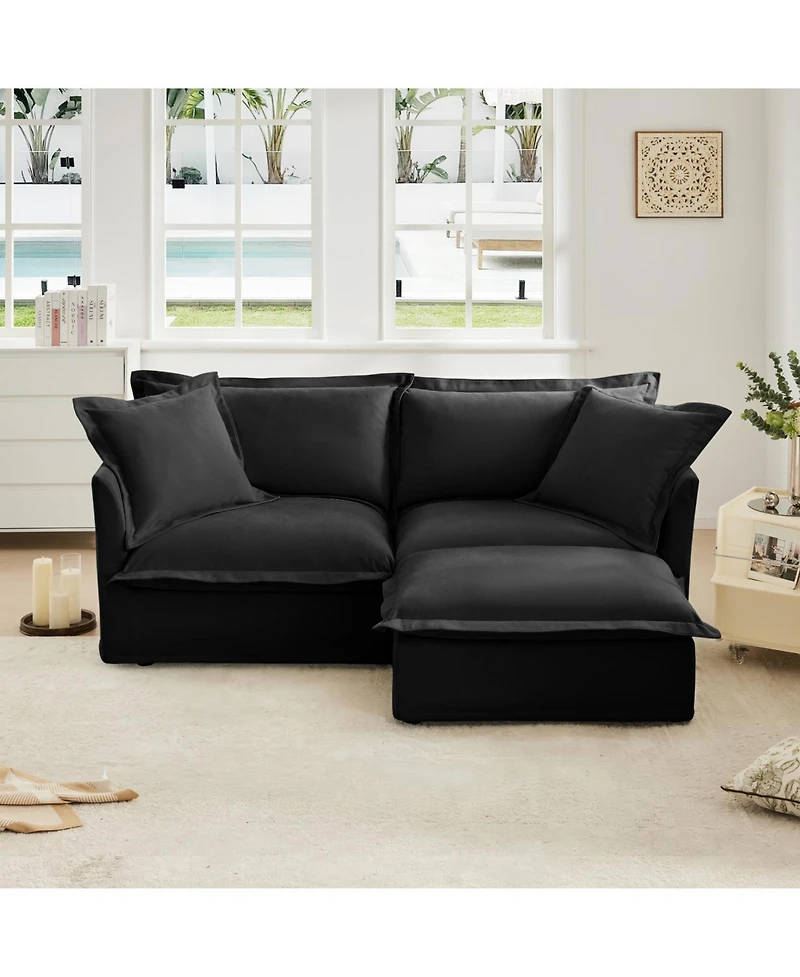 Streamdale Furniture Slipcovered Sectional Sofa with Ottoman - Black