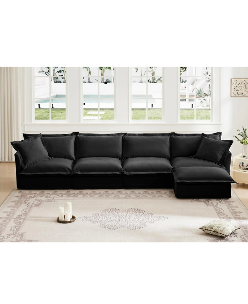 Streamdale Furniture Slipcovered L Shape Chenille Sectional Sofa Couch - Black