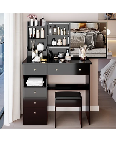 Streamdale Furniture 37" Vanity Table with Mirror Stool & Storage