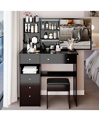 Streamdale Furniture 37" Vanity Table with Mirror Stool & Storage