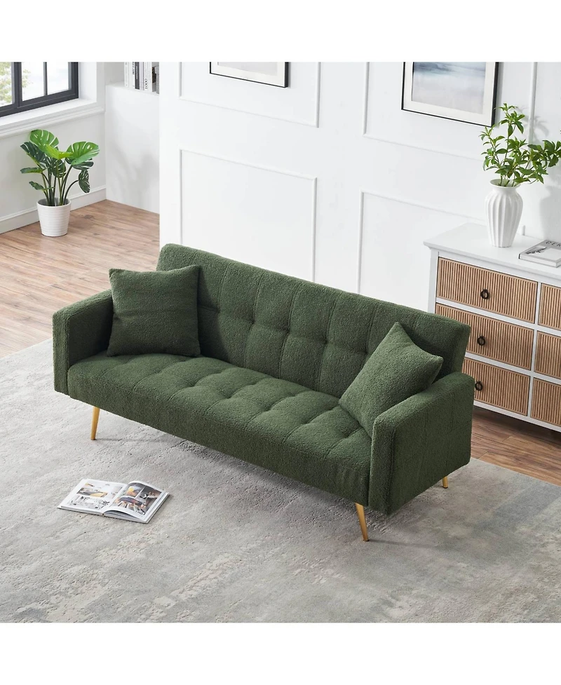 Streamdale Furniture Green Teddy Fleece Sofa Bed with 2 Pillows