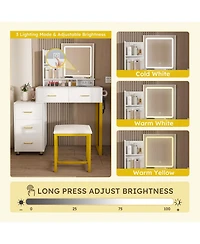 Streamdale Furniture Led Lighted Makeup Vanity with Drawers & Metal Chair (White)