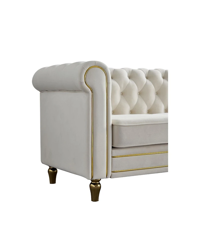 Streamdale Furniture Chesterfield Velvet Sofa 84.65 inch for Living Room Beige Color