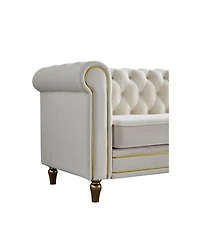 Streamdale Furniture Chesterfield Velvet Sofa 84.65 inch for Living Room Beige Color