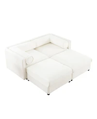 Streamdale Furniture White Chenille 2-Seater Sofa with Storage Ottomans