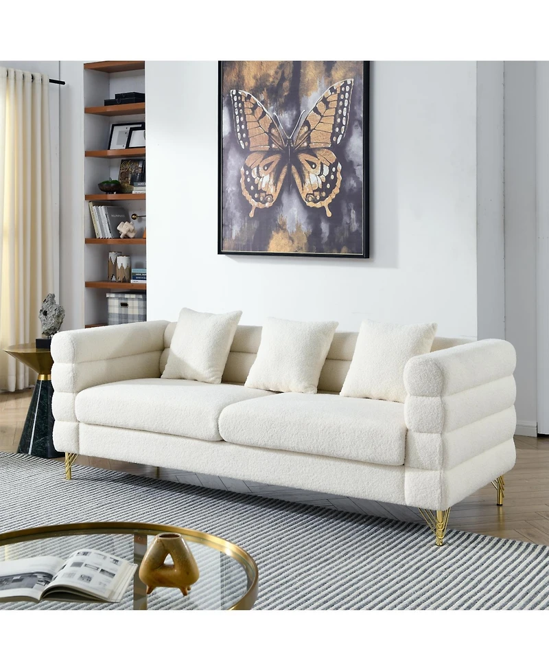 Streamdale Furniture 81" Oversized 3-Seater Sectional Sofa - White Teddy