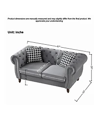 Streamdale Chesterfield Velvet Sofa Set, Roll Arm, Nailhead Trim, Gray