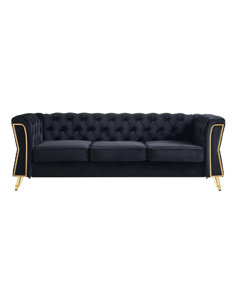 Streamdale Furniture Modern Tufted Velvet Sofa 87.4 inch for Living Room Black Color