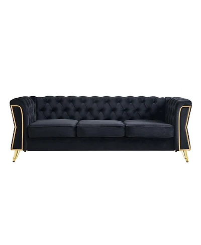 Streamdale Furniture Modern Tufted Velvet Sofa 87.4 inch for Living Room Black Color