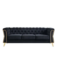 Streamdale Furniture Modern Tufted Velvet Sofa 87.4 inch for Living Room Black Color