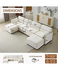 Streamdale Plush Cloud Modular Sofa- 4-Seater + 2 Footstools, Beige Chenille Cushions & Pillows