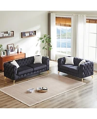 Streamdale Furniture Velvet Sofa Set- 3+2 Seater, Wood Frame, Metal Legs, Cushions