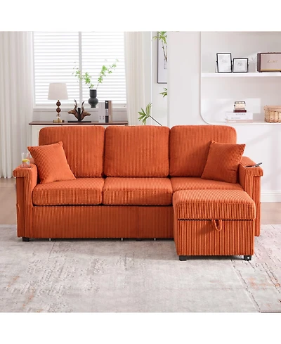 Streamdale L-Shaped Sectional Sofa w/ Storage Ottoman, Usb, Cup Holder, Corduroy
