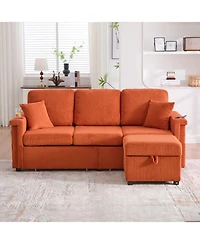 Streamdale L-Shaped Sectional Sofa w/ Storage Ottoman, Usb, Cup Holder, Corduroy