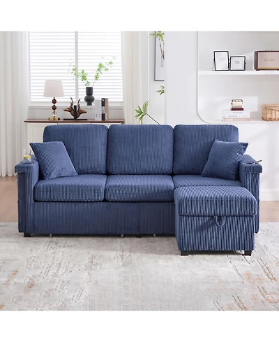 Streamdale Furniture L-Shaped Sectional Sofa w/ Storage Ottoman, Usb, Cup Holder