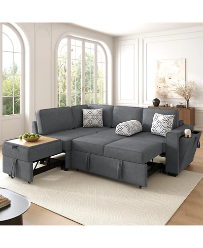 Streamdale Convertible Sectional Sofa Bed w/ Pull-Out Sleepers, Table, Usb, Storage - Dark Gray