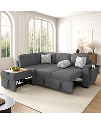 Streamdale Convertible Sectional Sofa Bed w/ Pull-Out Sleepers, Table, Usb, Storage - Dark Gray