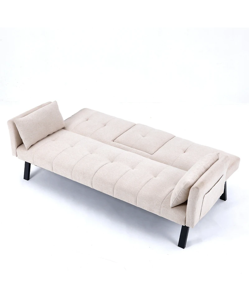 Streamdale 70" Cotton Linen Sofa Bed- Foldable, Cup Holder, Side Storage
