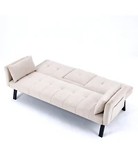 Streamdale 70" Cotton Linen Sofa Bed- Foldable, Cup Holder, Side Storage