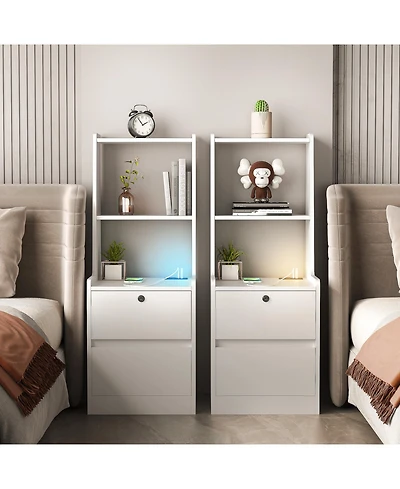 Streamdale Furniture Nightstands Set of 2, Charging, Night Light, Bookshelf, Storage