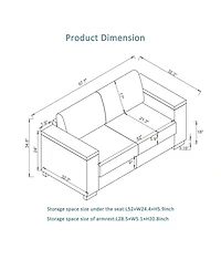 Streamdale Furniture Modern Faux Leather Loveseat with Cup Holder & Storage