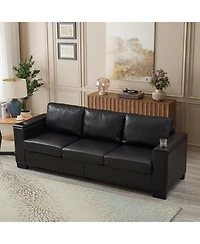 Streamdale Furniture Modern Black Faux Sofa with Cup Holder & Storage