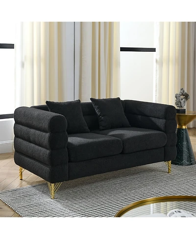 Streamdale Furniture 60" Oversized 2-Seater Sectional Sofa, Black Teddy