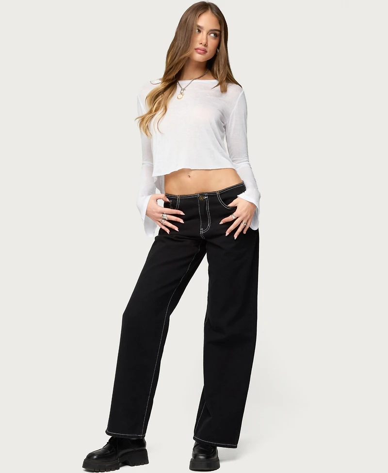 Edikted Womens Catalena Long Sleeve Sheer Top